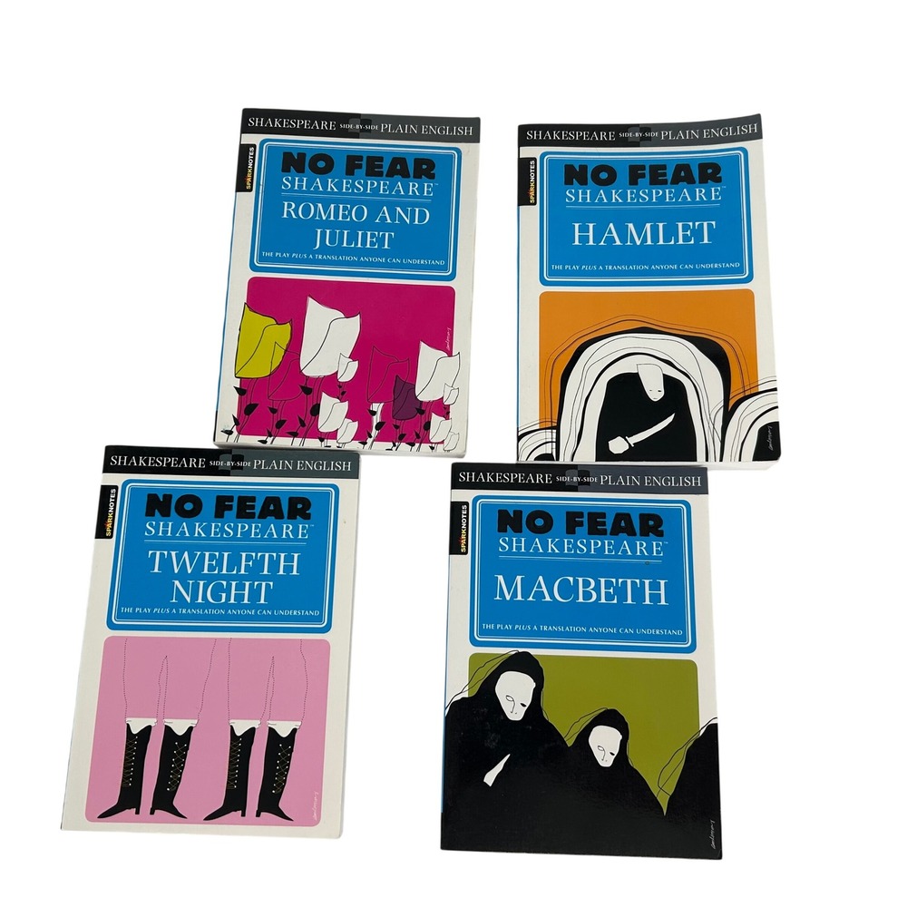 No Fear Shakespeare Book Lot of 4 Hamlet Macbeth Romeo Juliet Twelfth Night